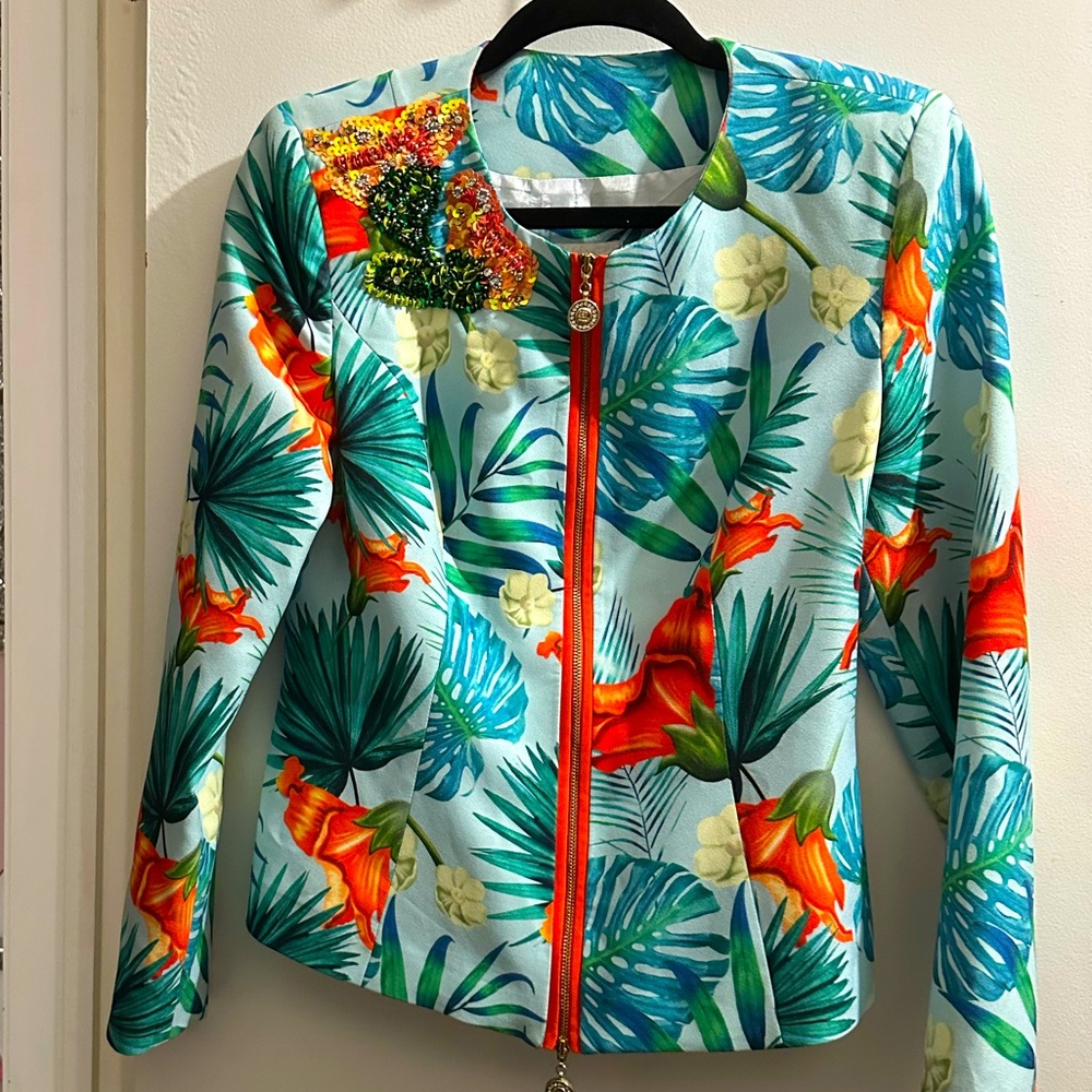 European floral embellished sequin blazer